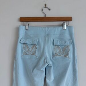 Vintage Y2K Bebe Low-Rise Flare Sweatpants with Rhinestone Butterfly Details